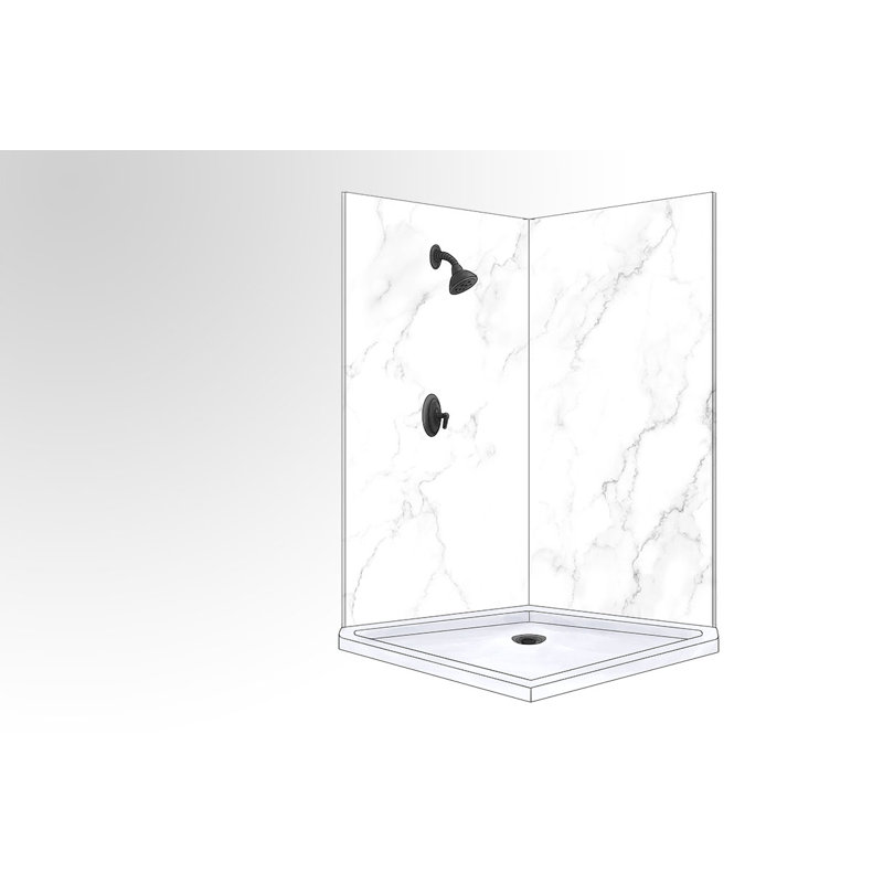 Polymarm 48" W 80" H 48" D Two Wall Composite Shower Wall Panel Surround, Calacatta Venice