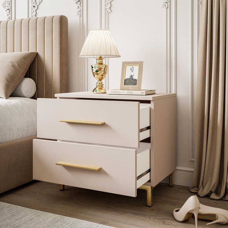 Aatikun Kashmir Bedside Table with LED Lighting, Cashmere/Gold