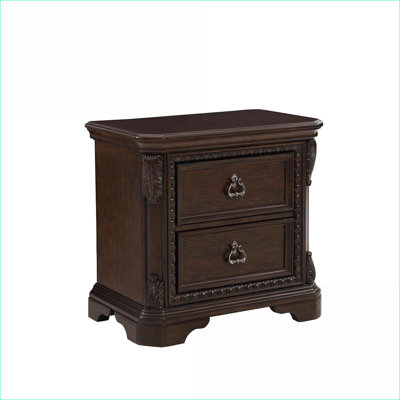 Table de chevet 2 tiroirs en acajou avec placages de frêne - Rangement pour chambre à coucher