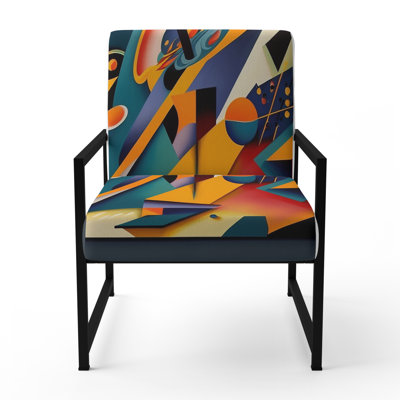 Multicolor Geometric Orange Shapes II - Upholstered Contemporary Arm Chair, Geometric Abstract Accent Chair