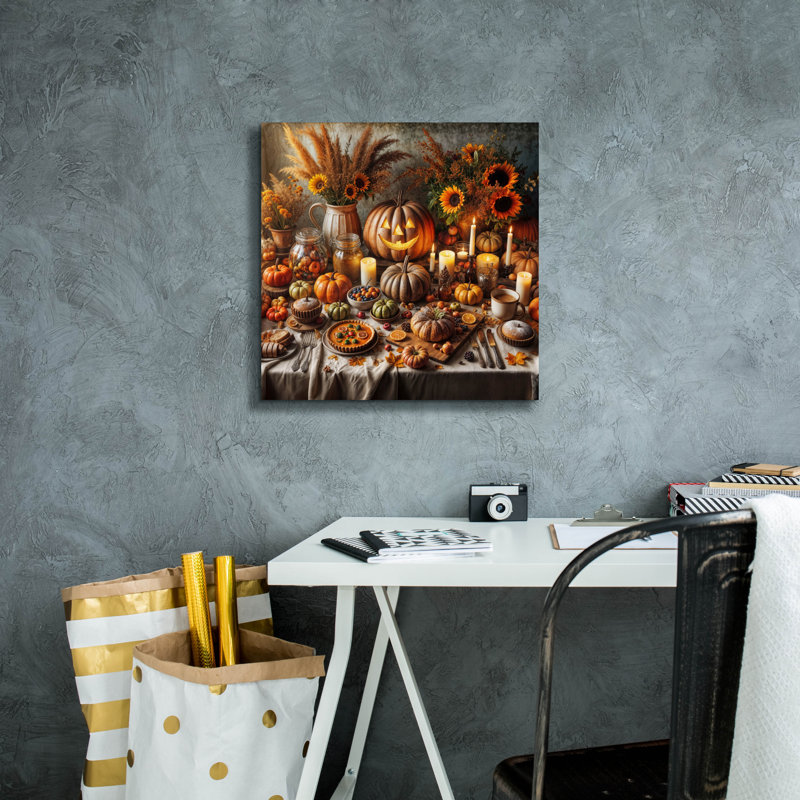  «Fall Table Pumpkings» par Rey Klimt, art mural sur toile, 18 po x 18 po, H 18 po x l 18 po