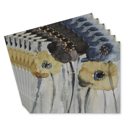 Gray Blue Floral Polyester Mindaugas Set of 6 - Home Decor