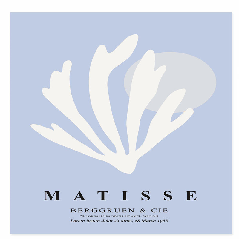 «Botanical Matisse Shell Soft Blue Bohemian», reproduction d'art sans cadre, H 24 po x l 24 po