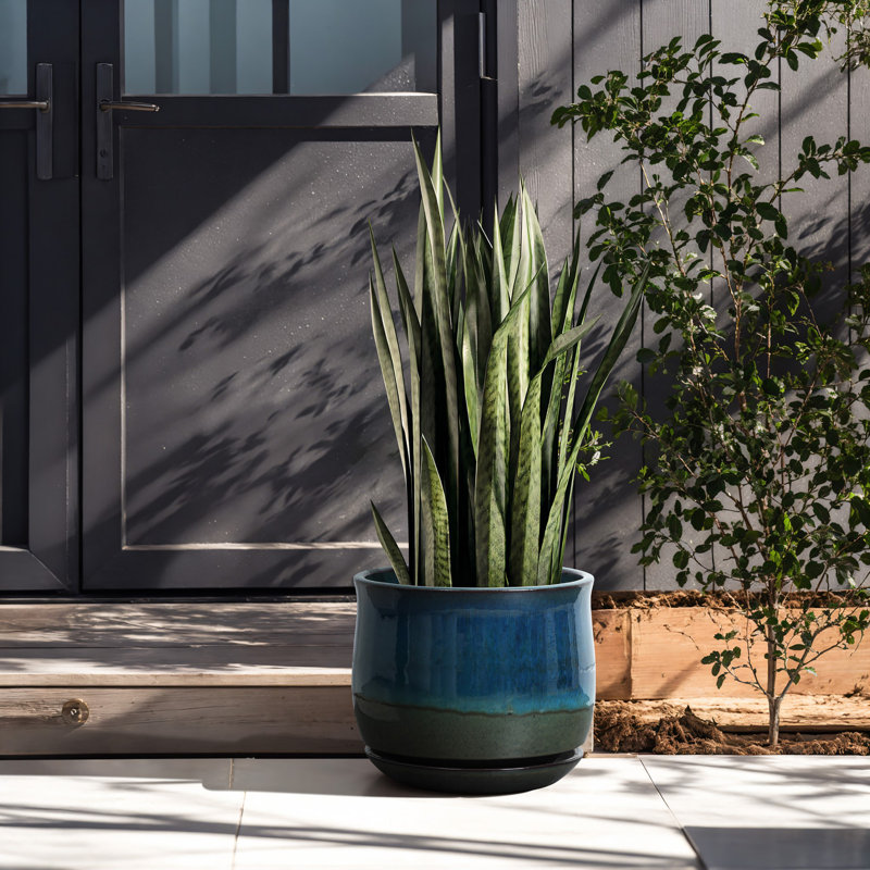 Blue and Green Ombre Round Decorative Ceramic Planter Pot