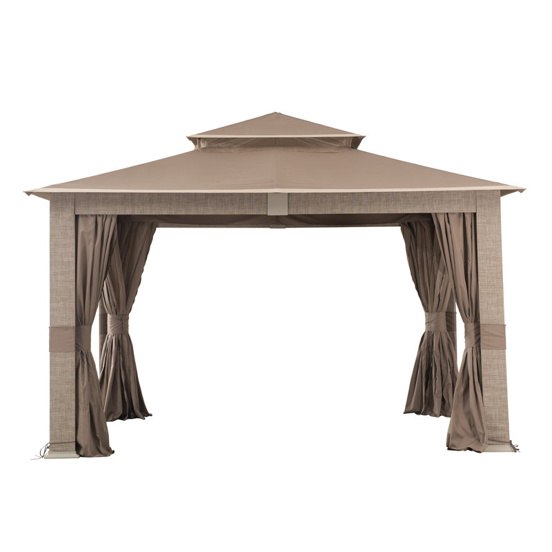 11 pi. L 13 pi. D Pavillon de jardin en acier, Brun, Brun