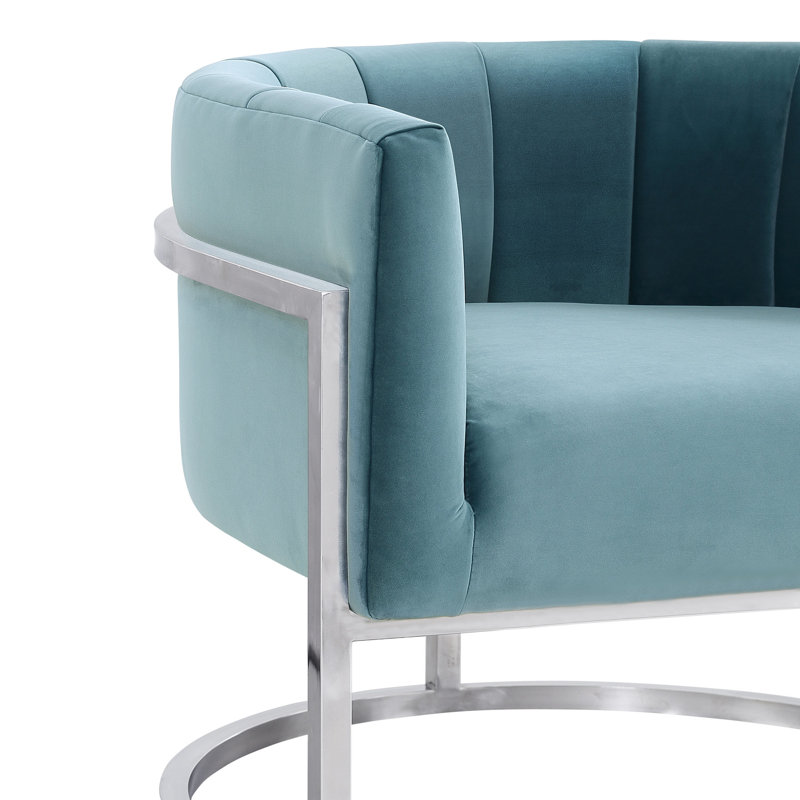 Velvet Barrel Chair, Sea Blue Velvet, Silver