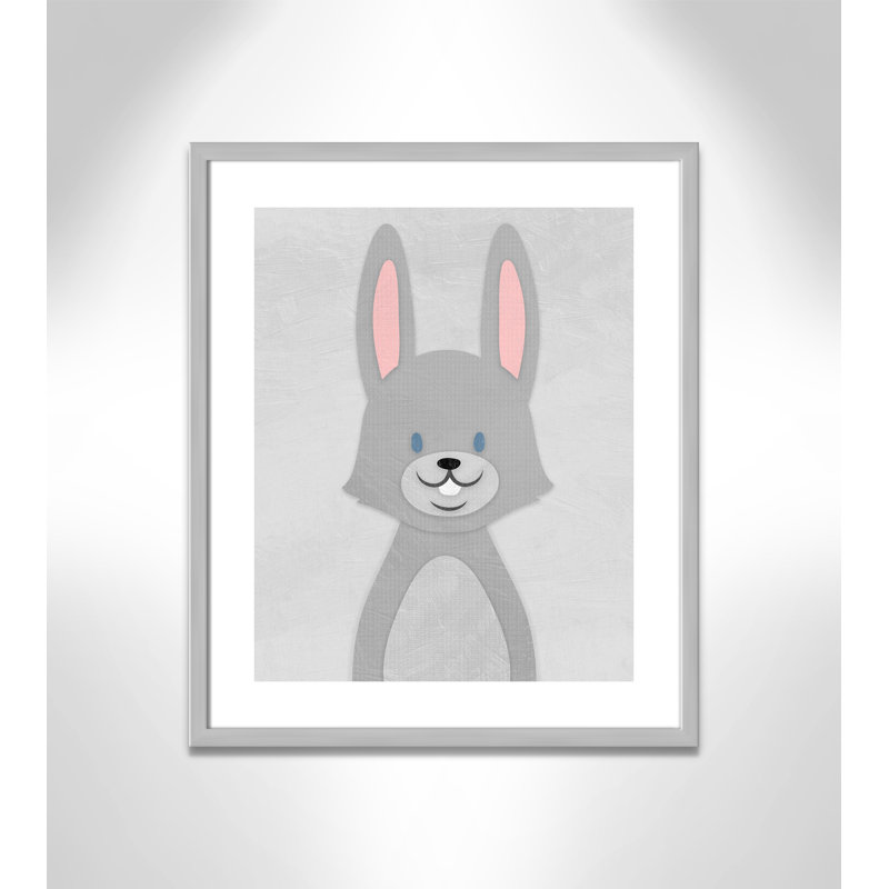 Art de lapin joyeux, H 24,5 po x l 20,5 po x P 1,18 po, Encadré de boîte argent