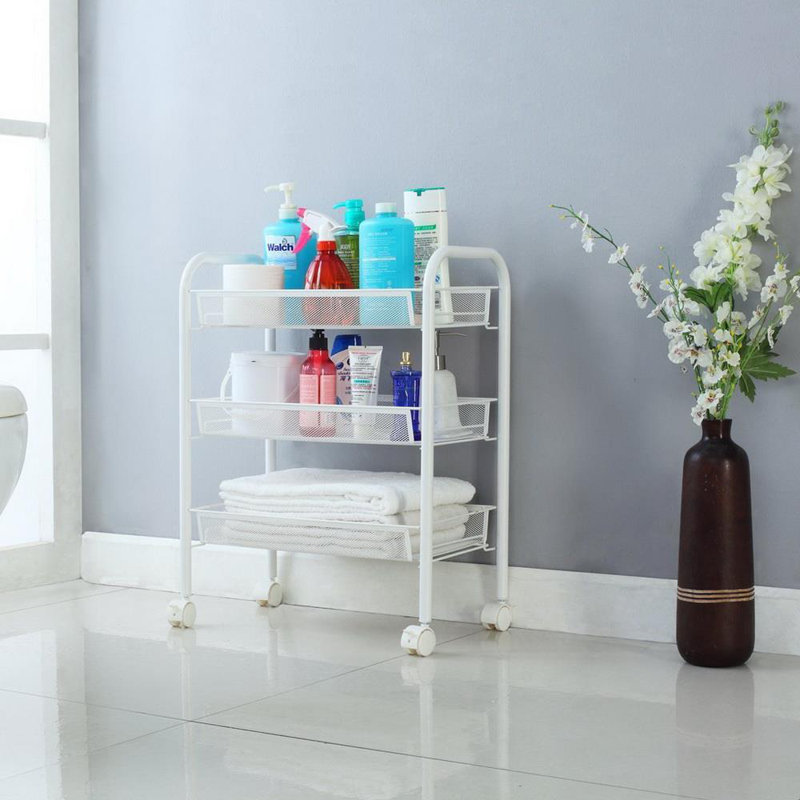Chariot de rangement amovible à trois couches, Blanc