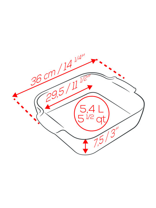 Appolia 3 Qt. Ceramic Square Casserole, Red,  3'' H x 14.25" L x 11.5" W
