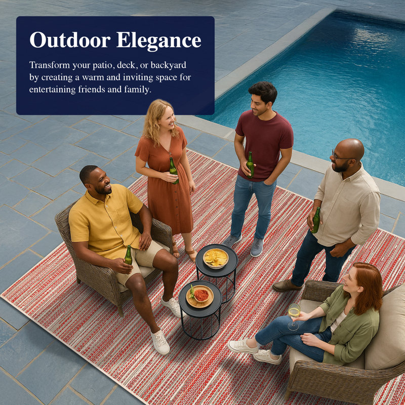 Garbielle Striped Sand Maroon Salmon Indoor Outdoor Area Rug, Rectangle 5'3" x 7'6"
