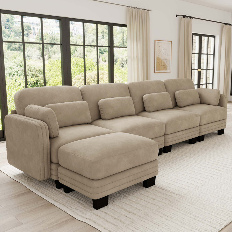 Canapé d'angle modulaire capitonné avec pouf amovible
