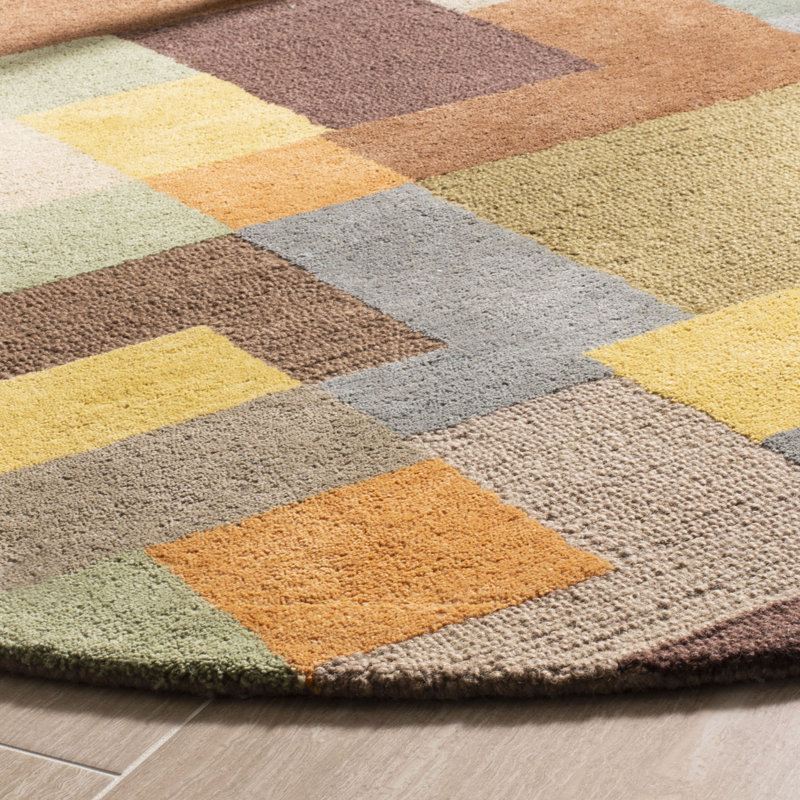 Tapis bleu / brun / beige en laine touffeté à la main Amier, Rond 6 pi