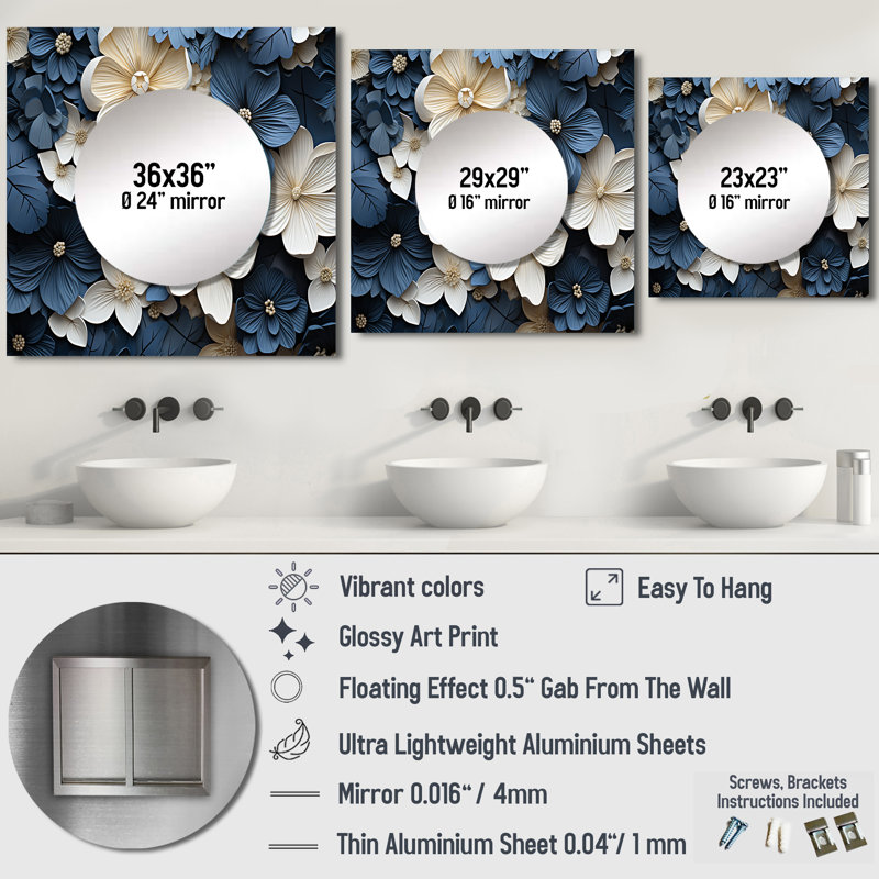 Grand miroir mural carré pour chambre à coucher Violets - Isolino, 23 po x 23 po
