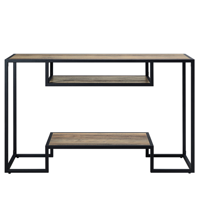 Table Arpin en chêne rustique et finition noire avec structure en métal et options de rangement