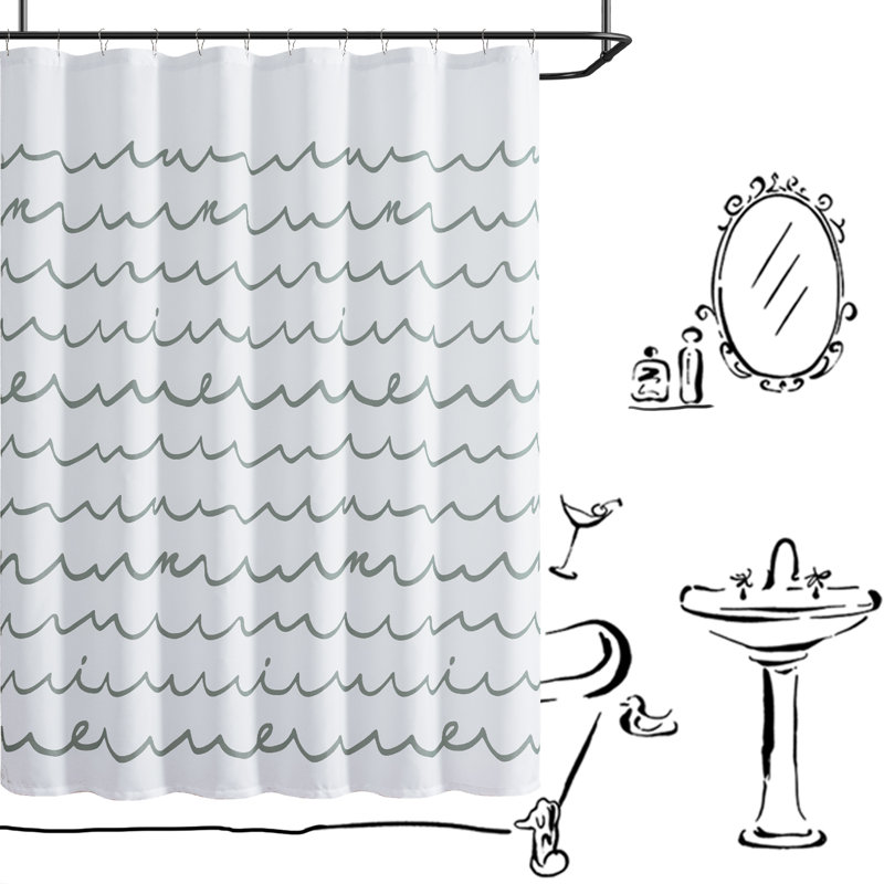 Rideau de douche imperméable à rayures simples, Grey