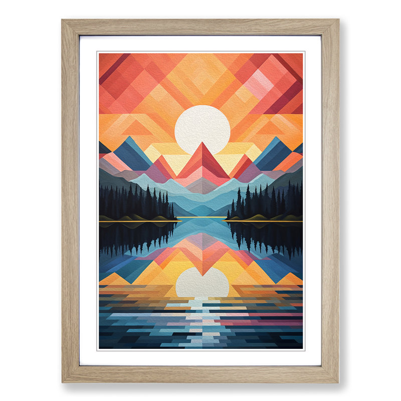 Lake Geometric No.2 - Framed Print, 64cm H x 46cm W x 2" D, Oak Framed