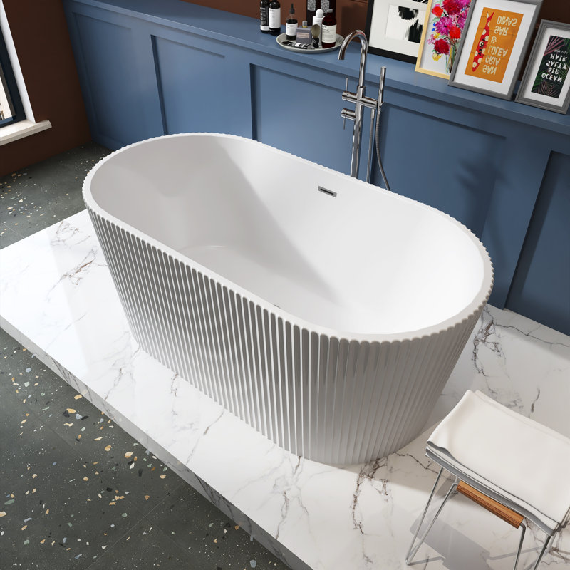 59 In. X 30 In. Acrylic Freestanding Soaking Bathtub In White