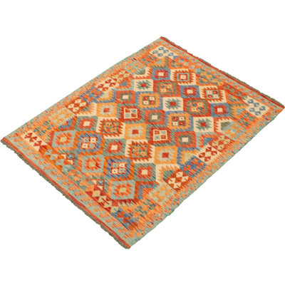 Tapis décoratif en laine de conception unique 4 pi 5 po x 5 pi 9 po noué à la main New Age