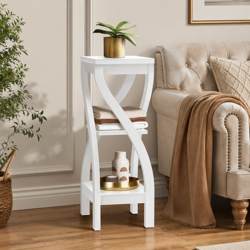  Accent Table Living Room End Table Square Side Table Wood End Table Plant Stand Corner Side Table, White