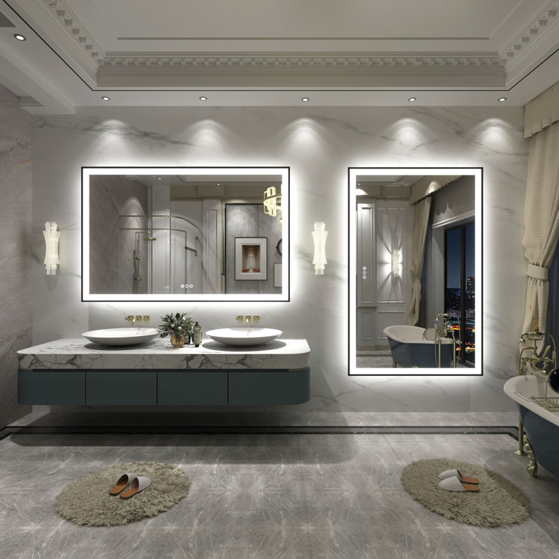 Aevar UL Certified Front & Back LED Anti-Fog Tempered Glass Framed Bathroom/Vanity Mirror with 3-Year Warranty, 55" x 36"