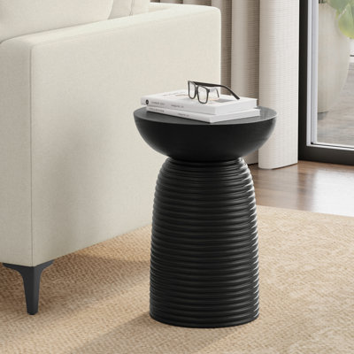 Benedetti 13"W Solid Mango Wood Contemporary Ribbed Accent Table In Black