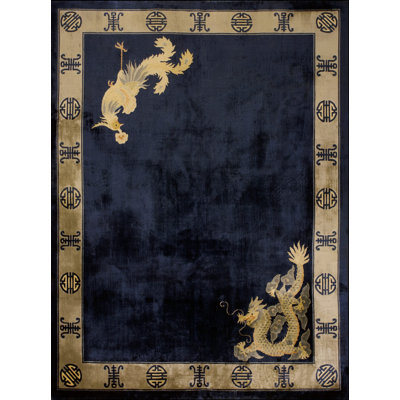 Vintage Silk Hallway Runner Wool Navy Rug