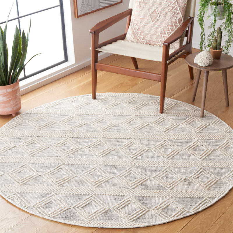 Natura Flat Weave Wool Geometric Rug, Round 6'