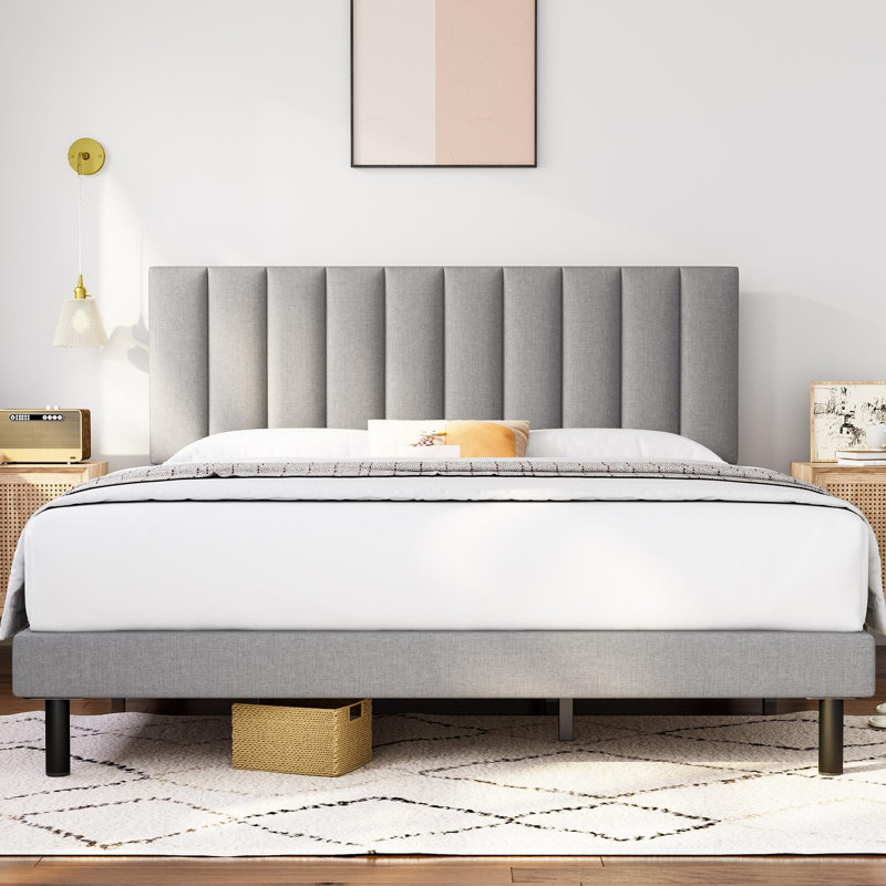 Chasetin Upholstered Platform Bed, Light Gray