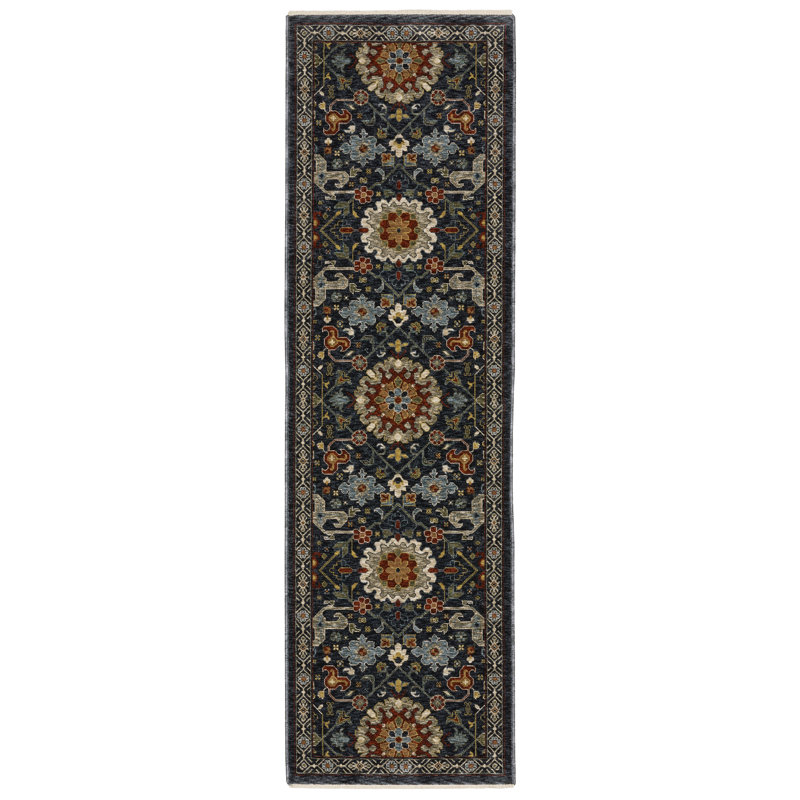 Tapis bleu / brun Hovis Southwestern, Tapis de couloir 2 pi 3 po x 7 pi 6 po
