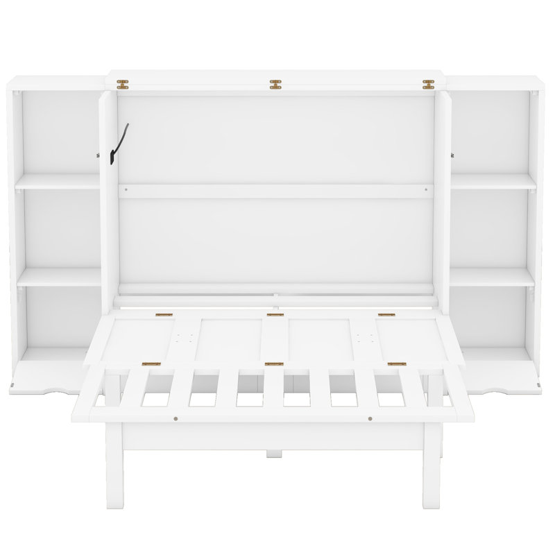 Lit escamotable avec tablettes, tiroirs et ports USB Murphy, Blanc, Grand