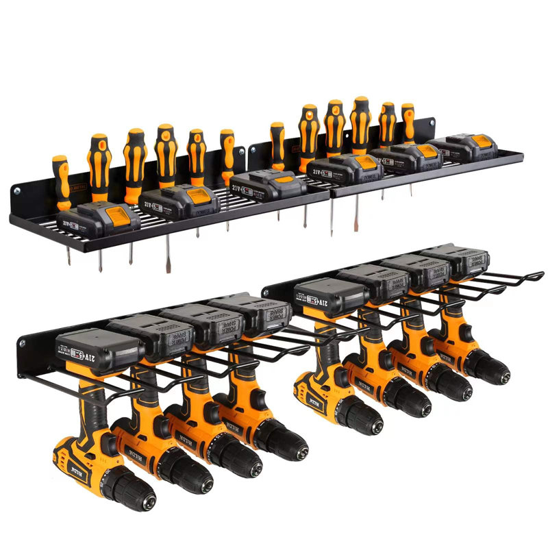 Organisateur d'outils électriques avec station de charge, support mural pour perceuse, ensemble de 4 panneaux perforés robustes en métal noir