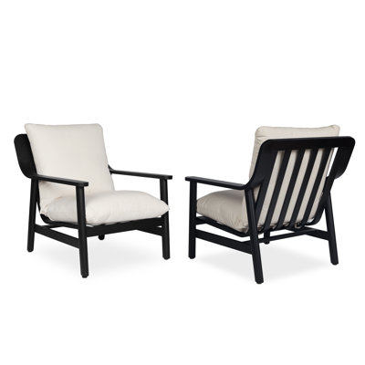 Real Flame Pomona 30" Metal Outdoor Oversized Chair Set Of 2 In Black With Sunbrella Cushions