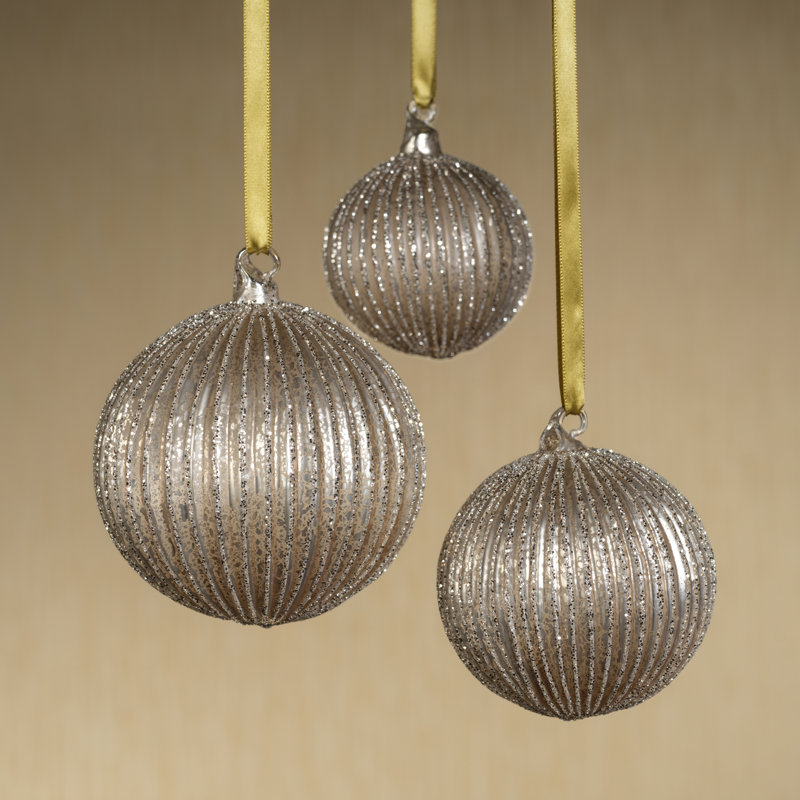Ensemble d'ornement boule en verre 6 pièces Glittering Elegance, H 3,25 po x l 3,25 po x P 3,25 po, Or