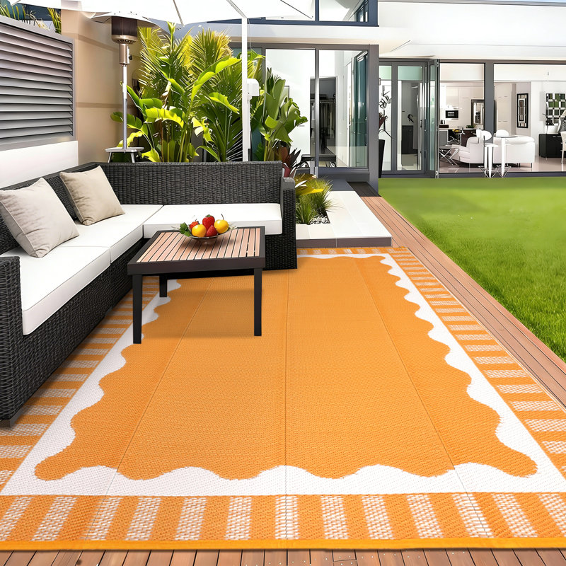 Outdoor Rug Waterproof Modern Plastic Straw Rugs, Camping Rugs for Outside Your RV, Bordered Minimalist Reversible Patio Rug for Backyard, Deck