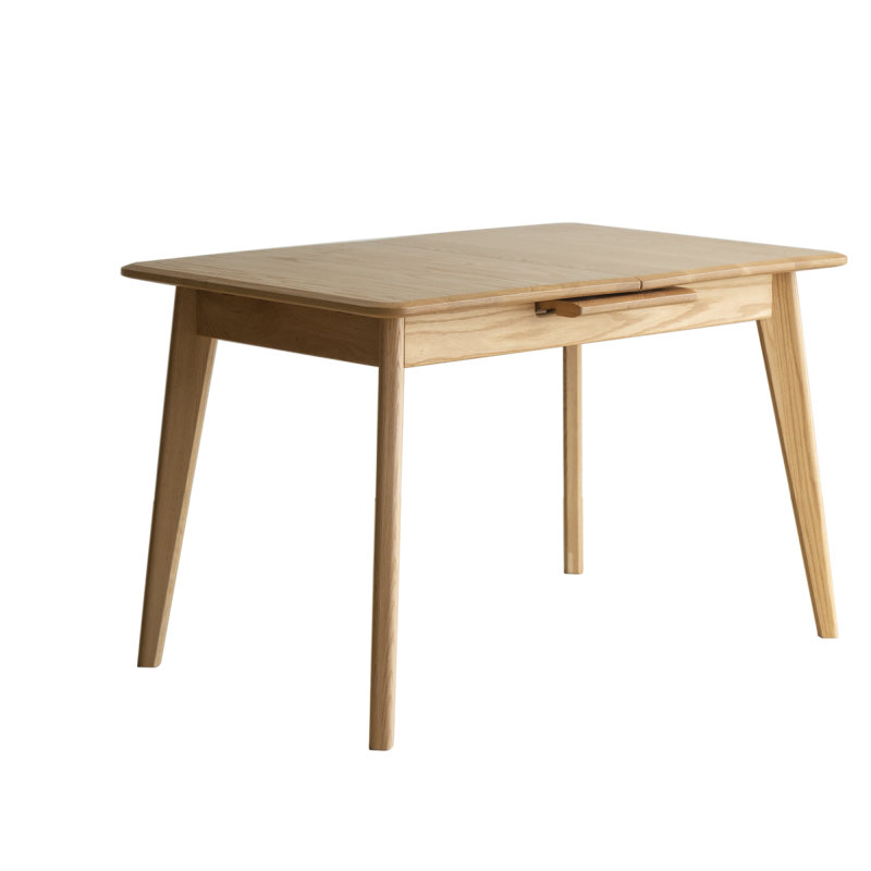 Table de salle à manger extensible en chêne massif naturel avec pieds en diagonale et table télescopique avec glissière en métal, pour 6 à 8 personnes en bois (couleur claire)
