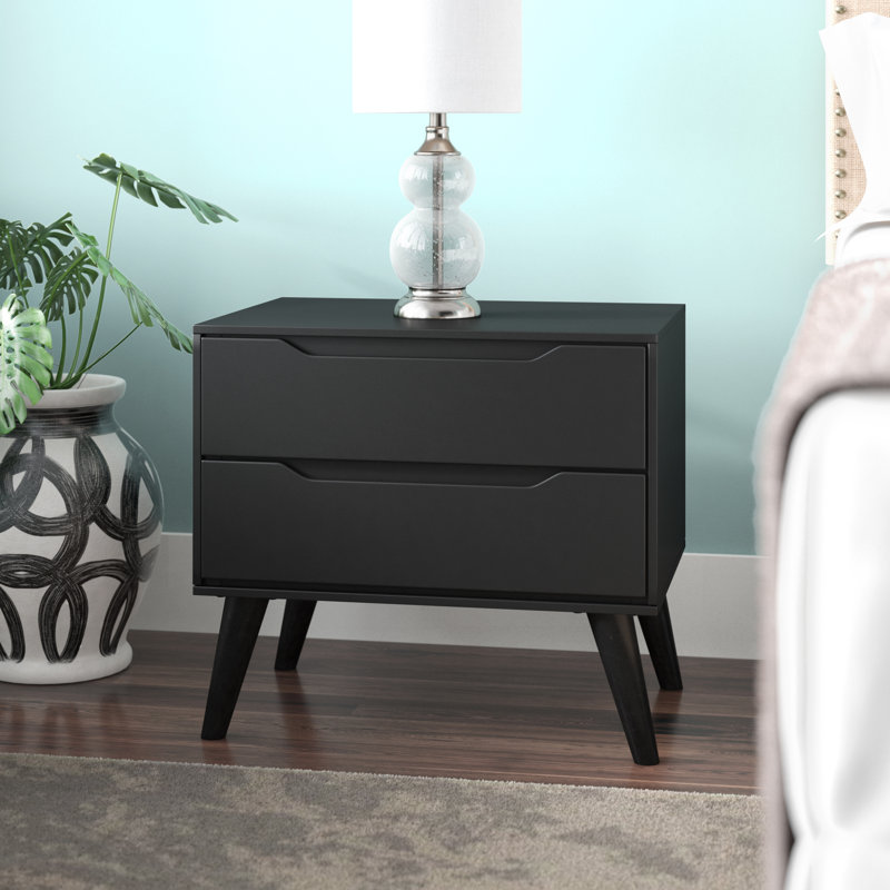 Baruyr 60.03cm W Solid Wood Bedside Table, Black