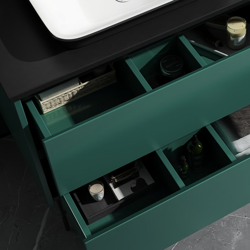 Light luxury dopamine rock panel bathroom cabinet, 31.49" H x 66.92" W x 21.65" D
