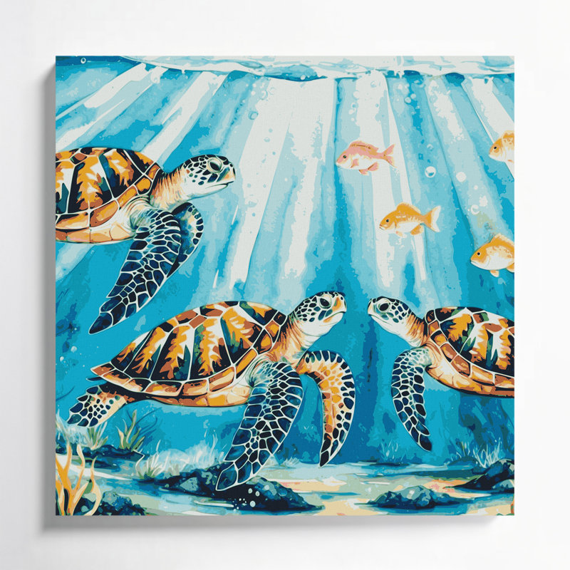 «Hawaiian Sea Turtles», art mural sur toile verte, H 12 po x l 12 po