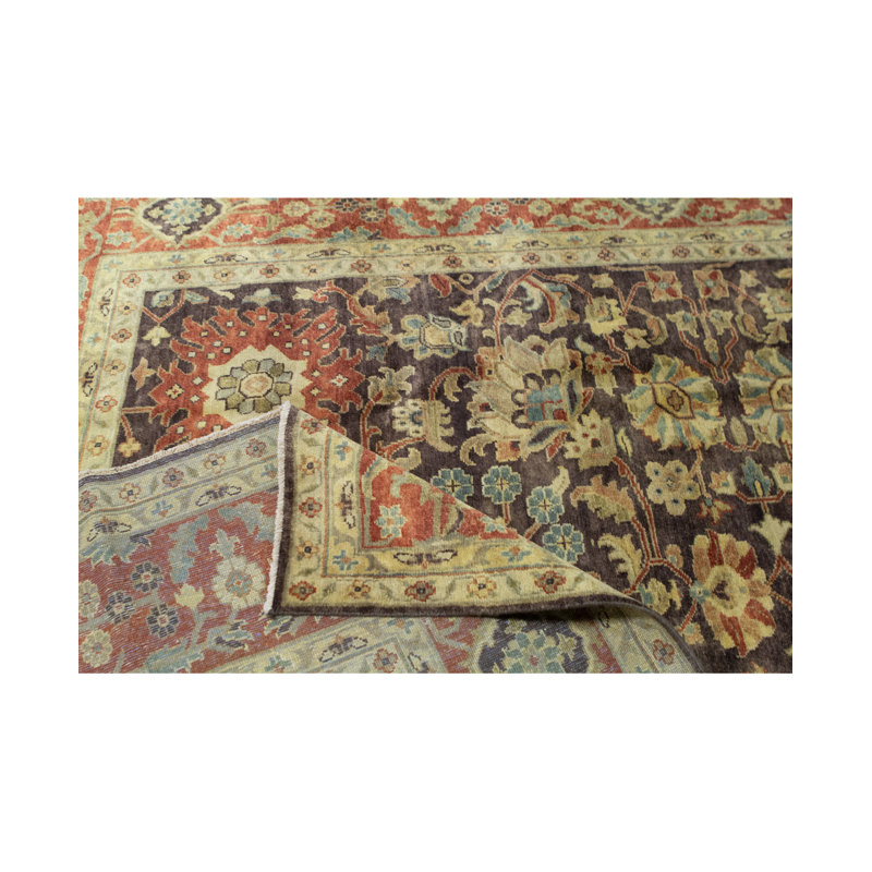 Tapis brun et rouille de haute qualité noué à la main