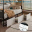 Cadre de lit simple blanc moderne avec 3 tiroirs de rangement, bandes à DEL et installation de chargement pour lit de chambre à coucher, installation d'éclairage auxiliaire pour quai roulant blanc