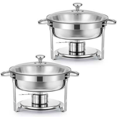6 Quarts Round Glass Lid Stainless Steel Chafing Dish