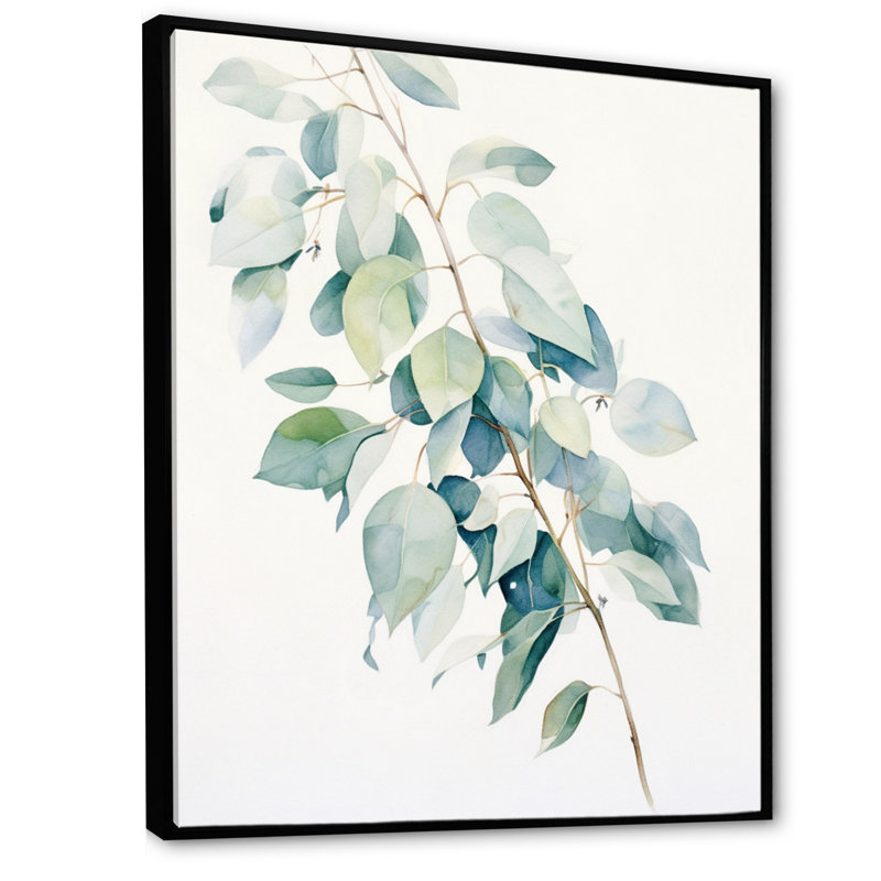 " Green White Minimalism Eucalyptus Essence III ", Black Floater Framed, 32" H x 24" W