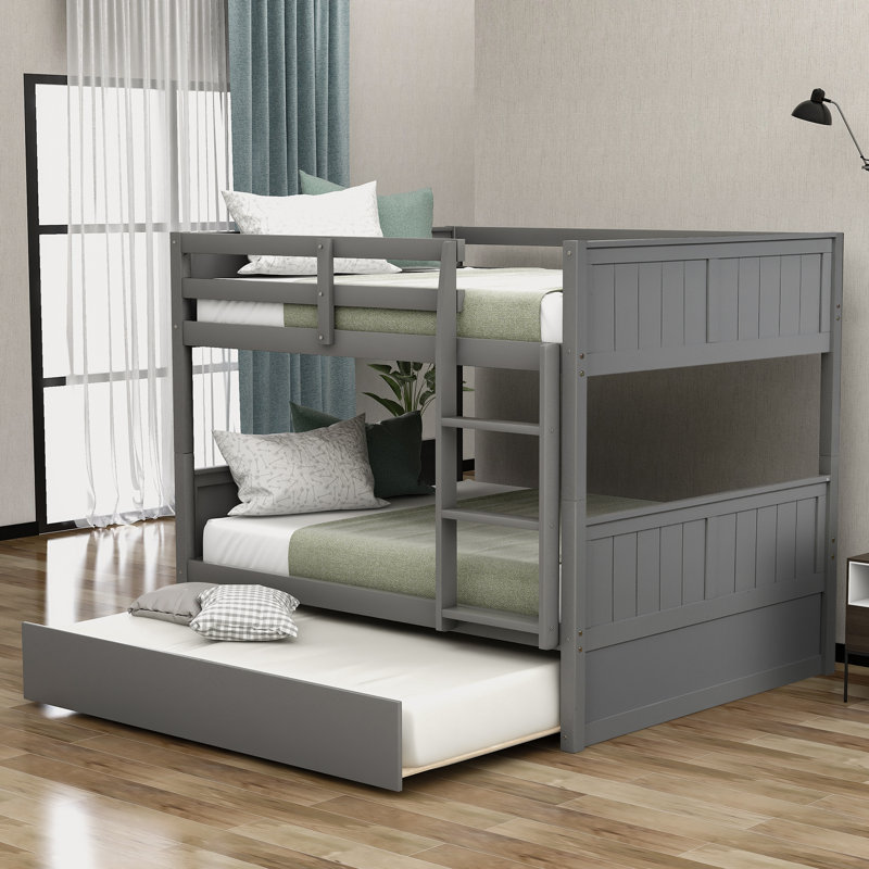 Full Over Full Standard Bunk Bed with Trundle, Gray