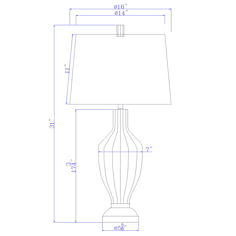 Lampe de table Hoover en résine - 79 cm de hauteur, design vase à facettes blanchi, abat-jour en tissu rigide brun clair, 150 W, douille E26 à 3 intensités, socle lesté