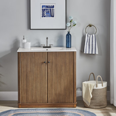 Meuble-lavabo 36 po en chêne brun