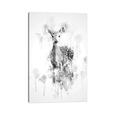 «Deer in Black and White» par Cornell, impression sur toile tendue
