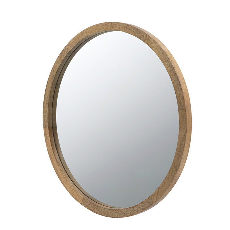 Miroir mural circulaire avec cadre en bois, Brun