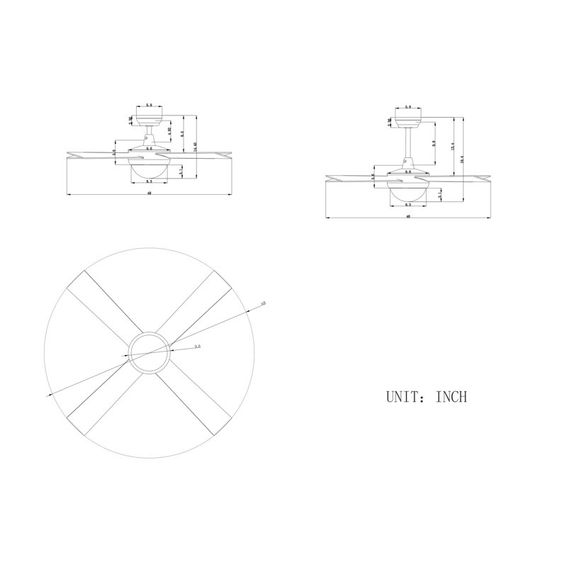 Ventilateur de plafond standard à 4 pales de 44 po avec télécommande et ensemble d'éclairage inclus, Chrome