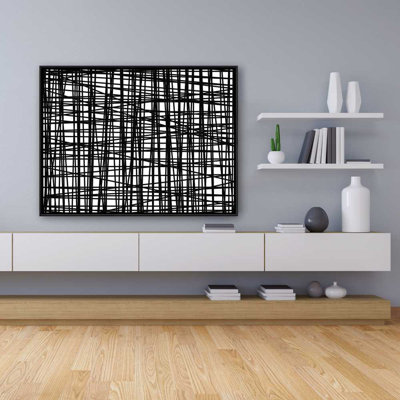 Abstrait petites rayures - décor de toile encadrée de salon noir