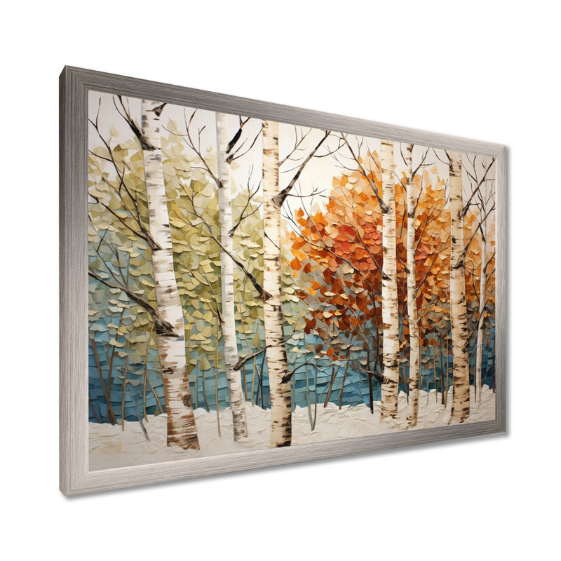 Bouleau saisonnier bois de bouleau III - arbre, art mural, H 24 po x l 32 po x P 1 po, Cadre simple argenté